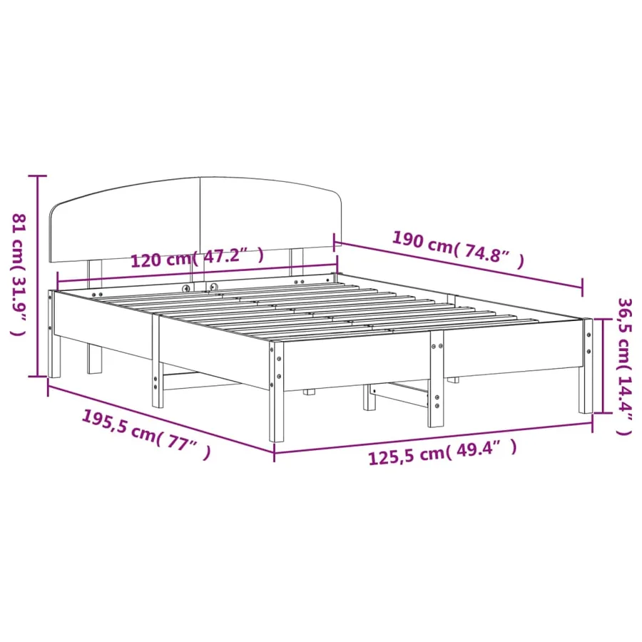 Cadre de lit sans matelas cire marron 120x190cm bois pin massif - 9