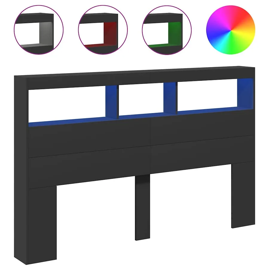 Armoire tête de lit avec LED noir 160x17x102 cm - 2