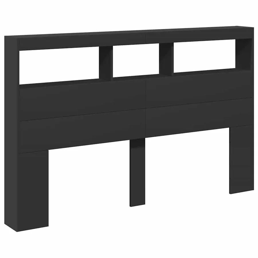 Armoire tête de lit avec LED noir 160x17x102 cm - 3