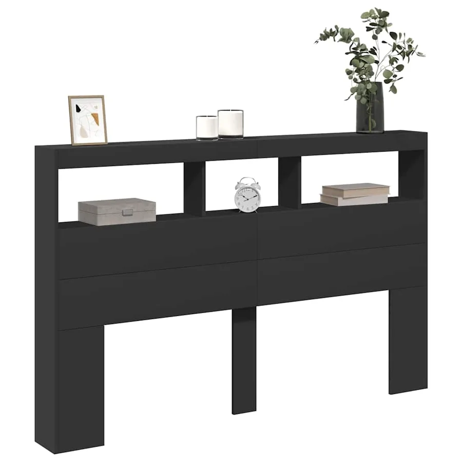 Armoire tête de lit avec LED noir 160x17x102 cm - 5