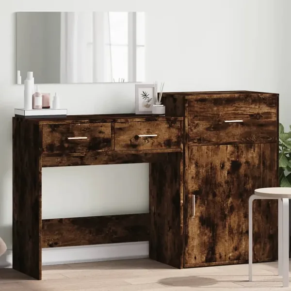 Ensemble de coiffeuse 3 pcs chêne fumé bois d'ingénierie
