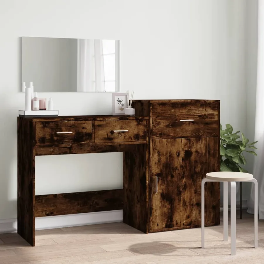 Ensemble de coiffeuse 3 pcs chêne fumé bois d'ingénierie - 3