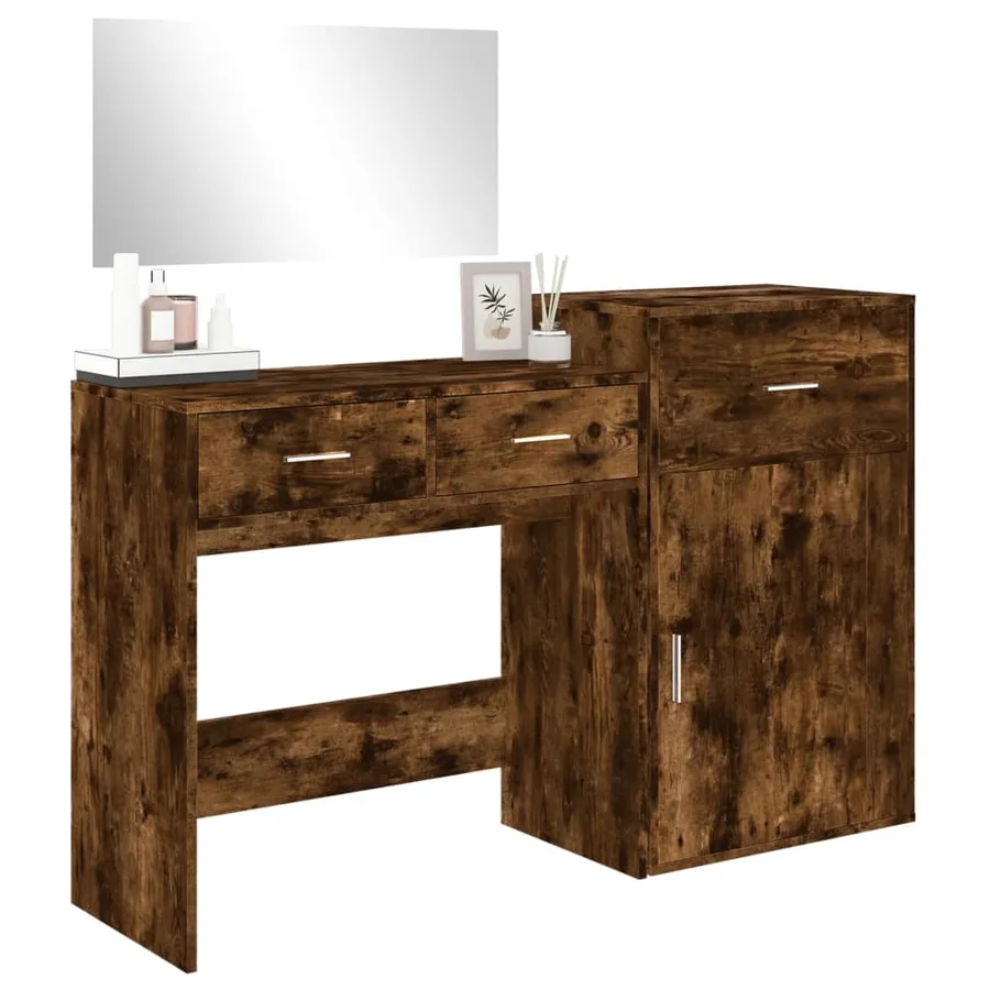 Ensemble de coiffeuse 3 pcs chêne fumé bois d'ingénierie - 4