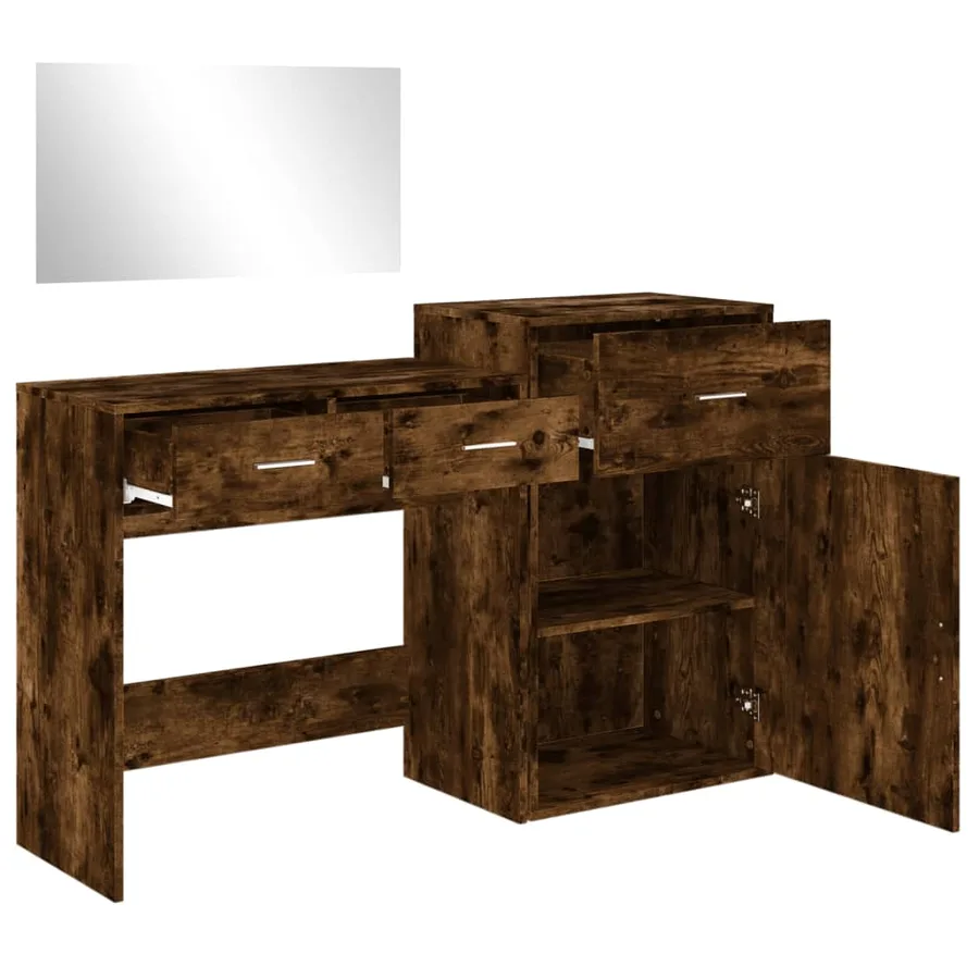 Ensemble de coiffeuse 3 pcs chêne fumé bois d'ingénierie - 8