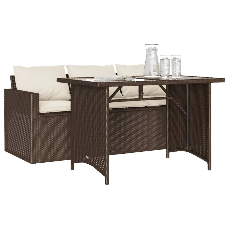 Ensemble à manger de jardin avec coussins 2 pcs marron rotin - 3