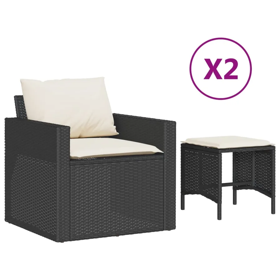 Salon de jardin 4 pcs avec coussins noir résine tressée - 2
