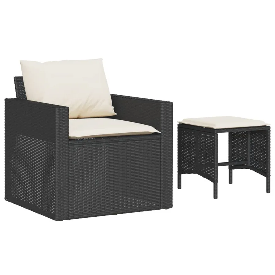 Salon de jardin 4 pcs avec coussins noir résine tressée - 3