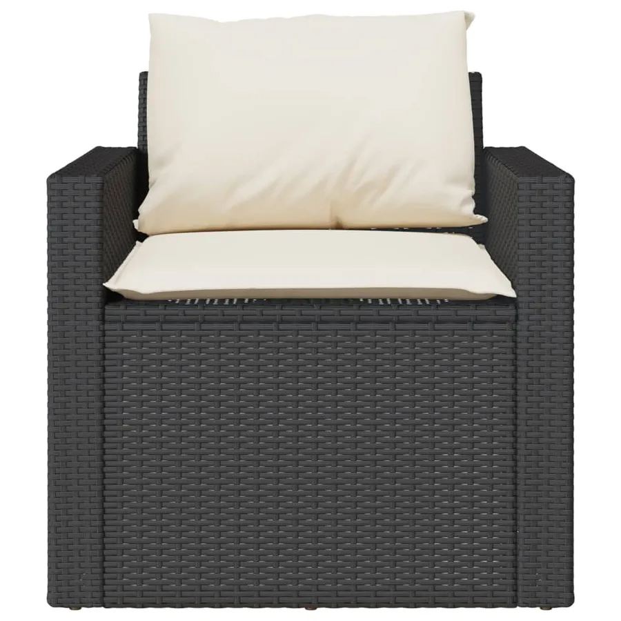 Salon de jardin 4 pcs avec coussins noir résine tressée - 6