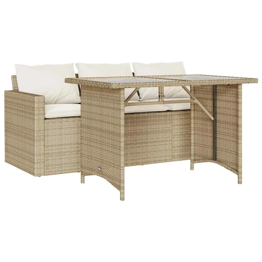 Ensemble à manger de jardin et coussins 2 pcs beige poly rotin - 2