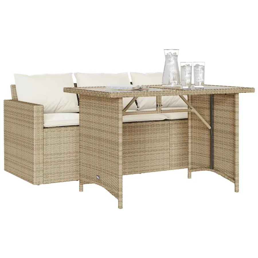 Ensemble à manger de jardin et coussins 2 pcs beige poly rotin - 3