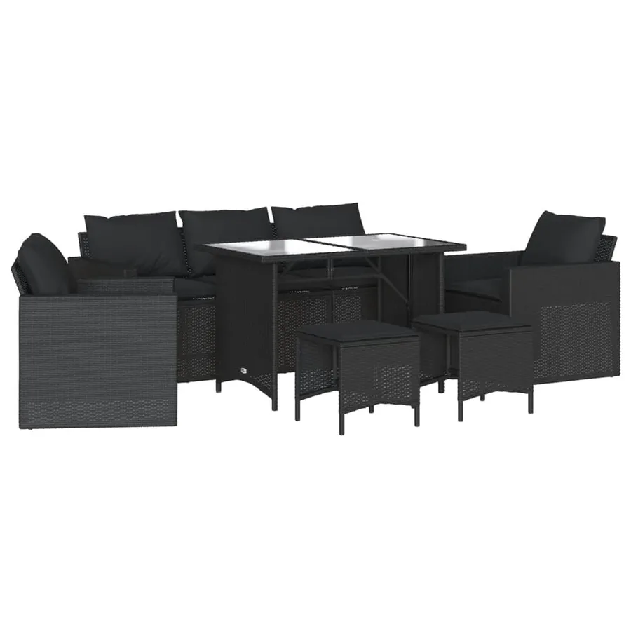 Salon de jardin 6 pcs avec coussins noir résine tressée - 2