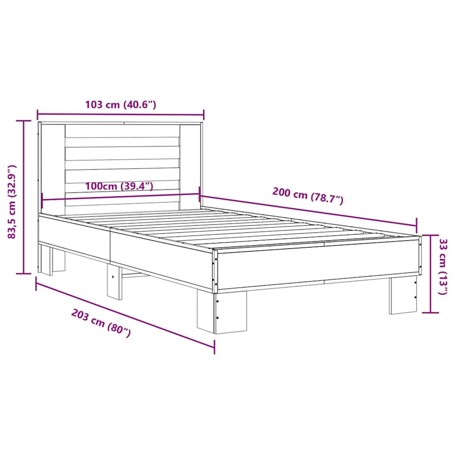 Cadre de lit sans matelas sonoma gris 100x200 cm - 9