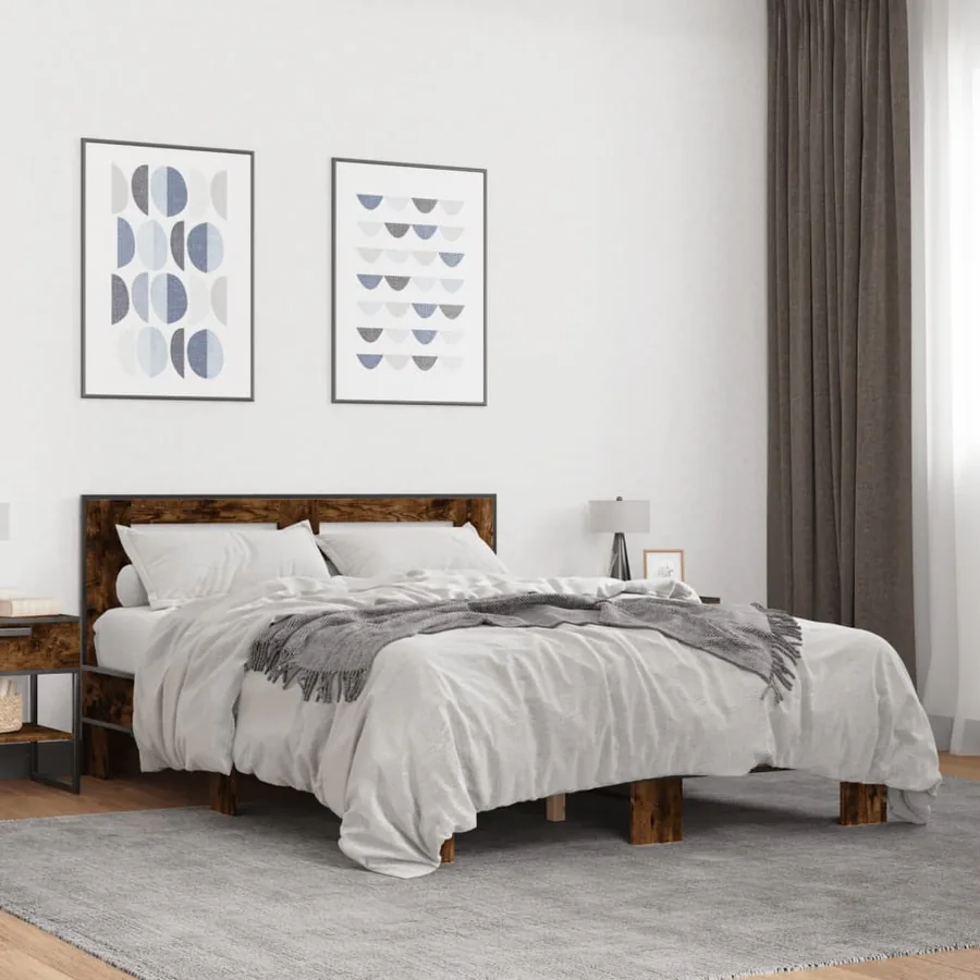 Cadre de lit sans matelas chêne fumé 135x190 cm