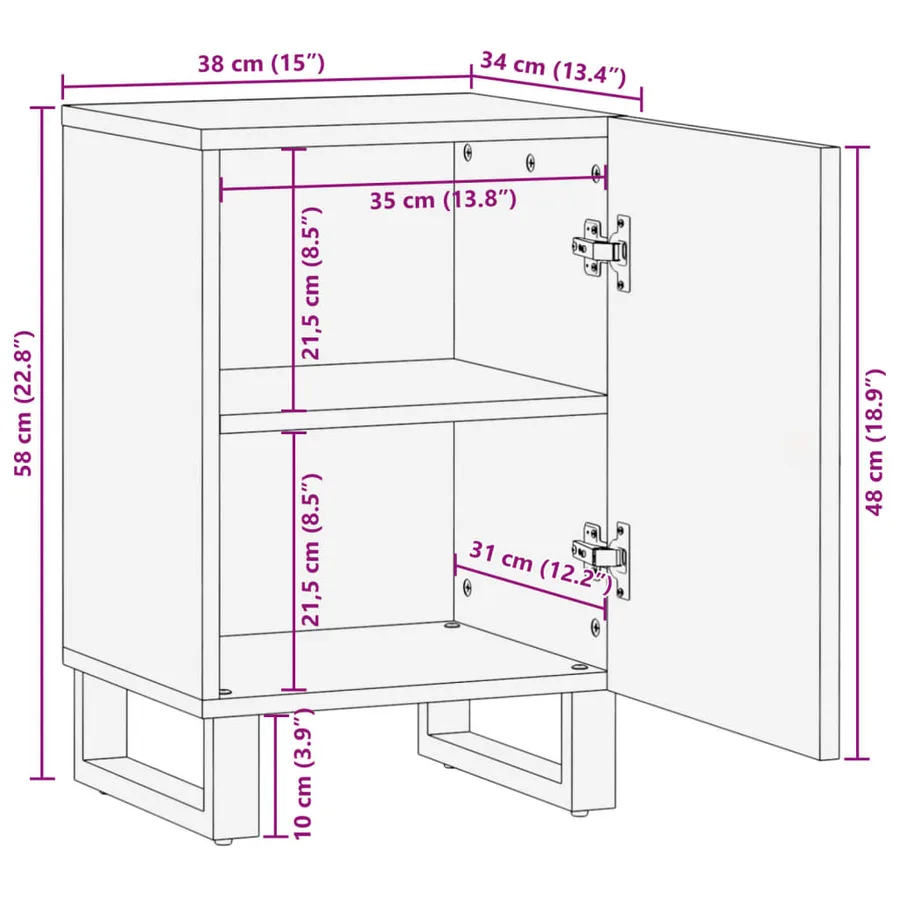 Armoire de salle de bain 38x34x58 cm bois massif de manguier - 9
