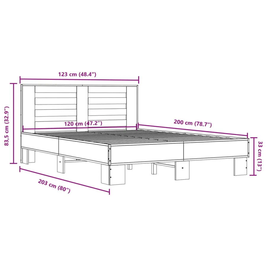 Cadre de lit sans matelas chêne marron 120x200 cm - 9