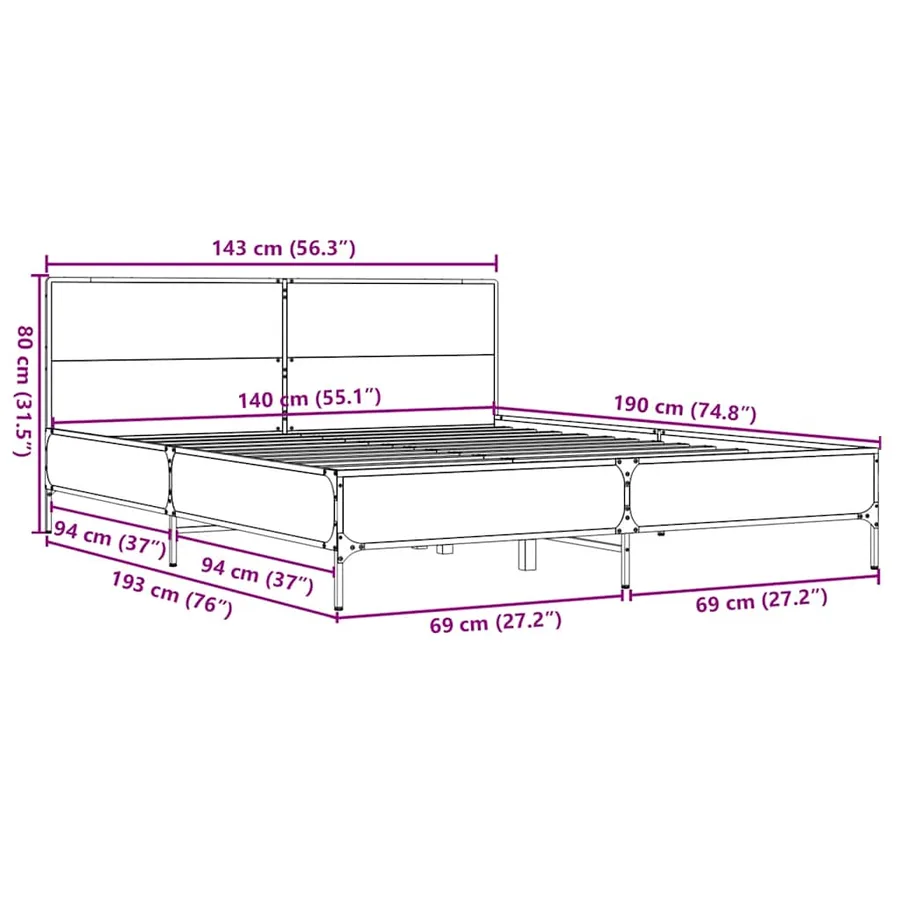 Cadre de lit sans matelas sonoma gris 140x190 cm - 9