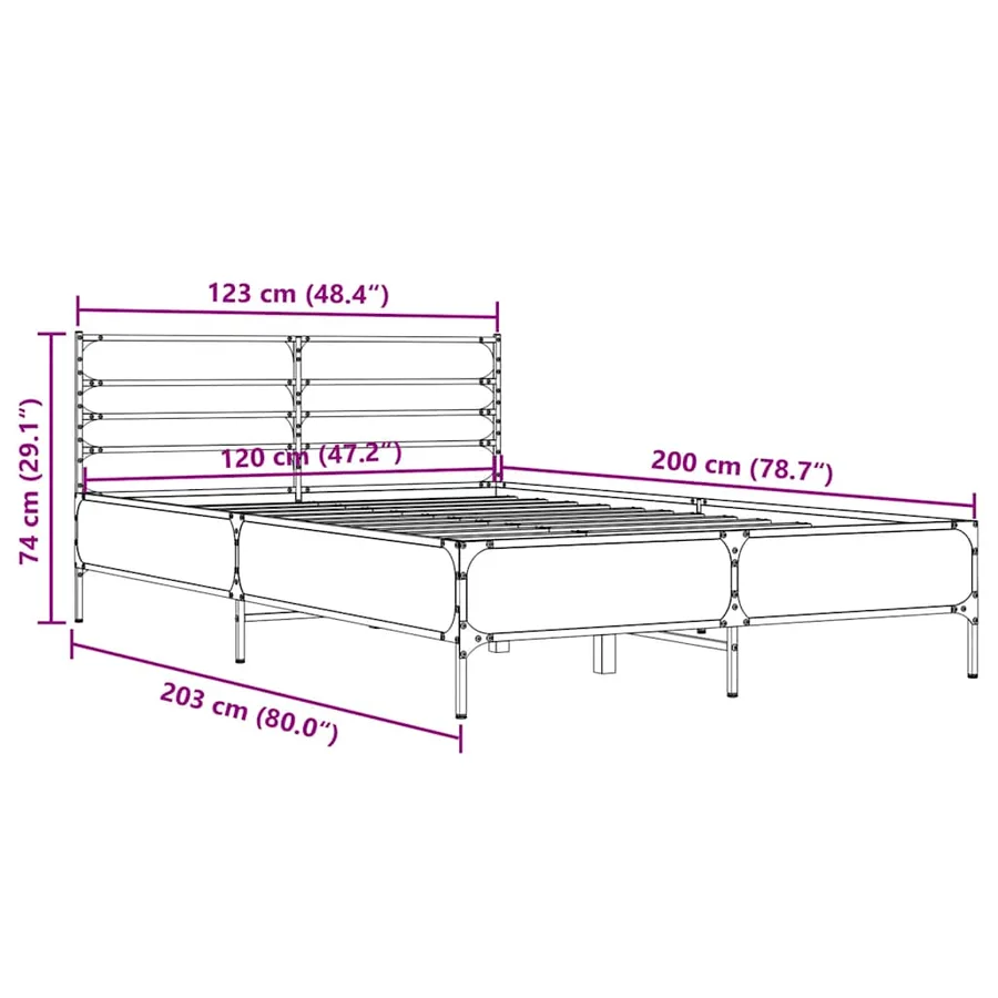 Cadre de lit sans matelas sonoma gris 120x200 cm - 9