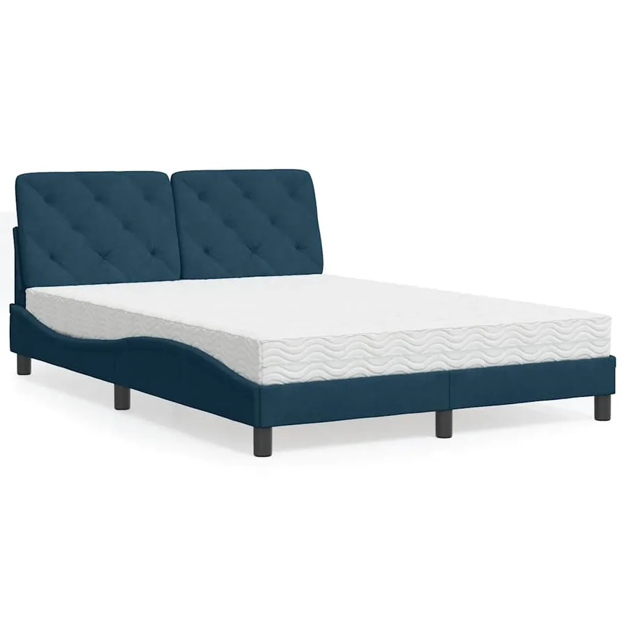 Lit avec matelas bleu 140x190 cm velours - 2