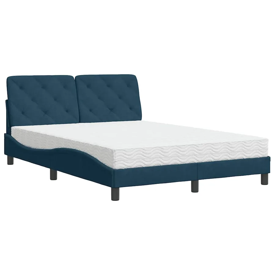Lit avec matelas bleu 140x190 cm velours - 3