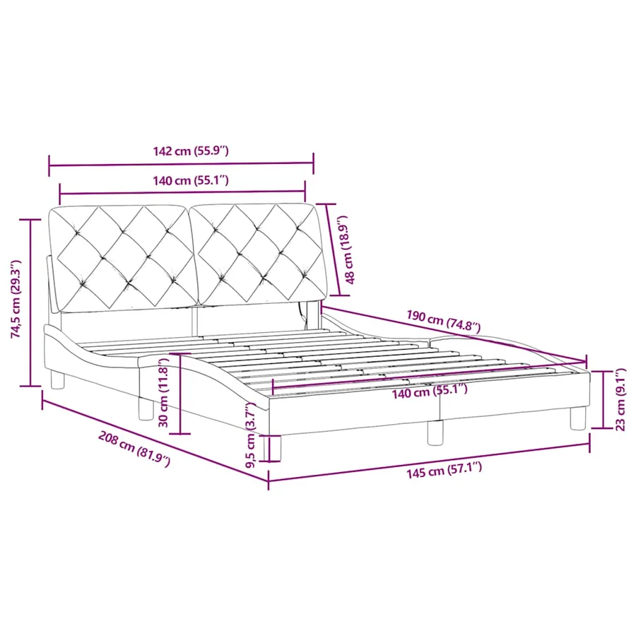 Cadre de lit avec LED sans matelas bleu 140x190 cm velours - 16