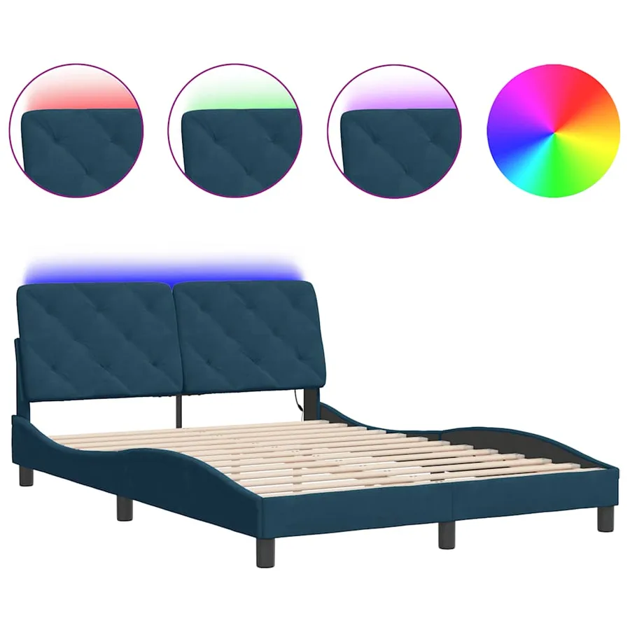 Cadre de lit avec LED sans matelas bleu 140x190 cm velours - 2