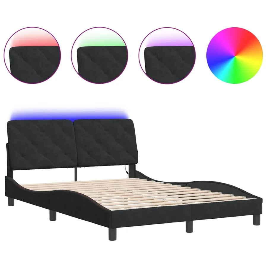 Cadre de lit avec LED sans matelas noir 140x190 cm velours - 2