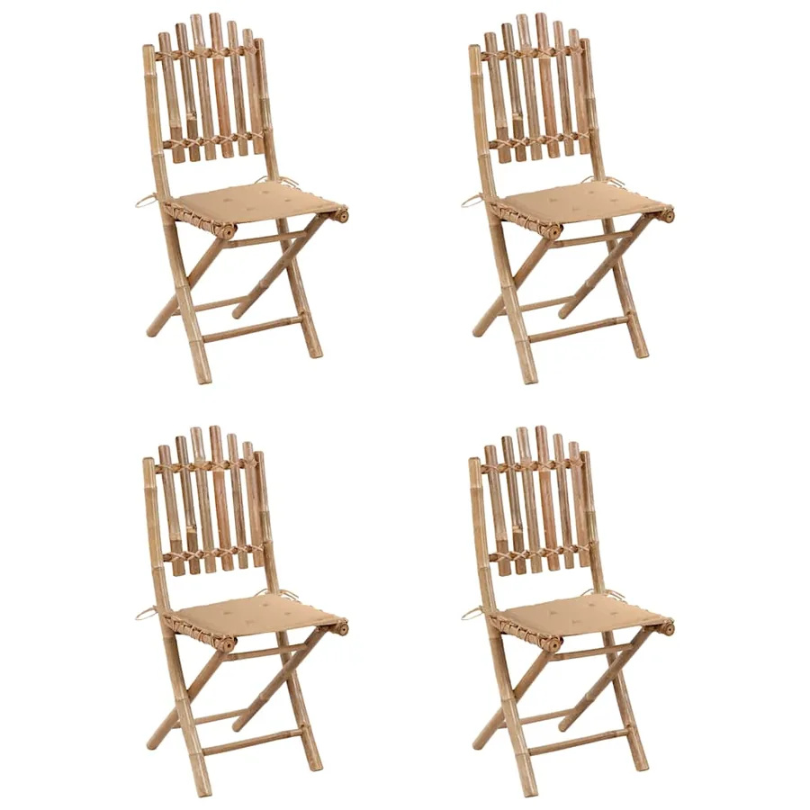 Mobilier à dîner d'extérieur pliable 5 pcs avec coussins bambou - 2