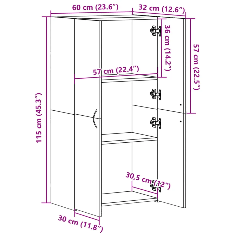 Armoire de classement sonoma gris 60x32x115cm bois d'ingénierie - 10