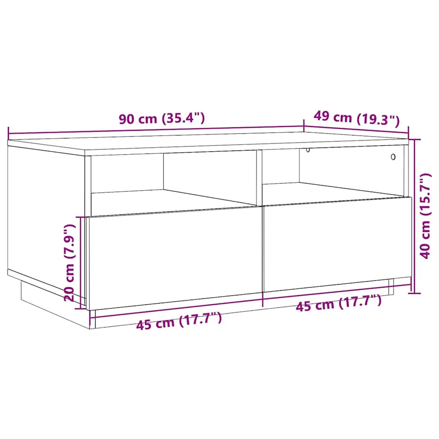 Table basse avec lumières LED chêne marron 90x49x40 cm - 14