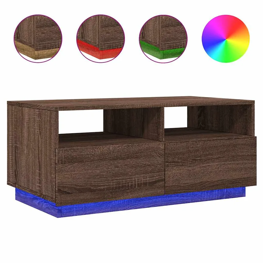 Table basse avec lumières LED chêne marron 90x49x40 cm - 2