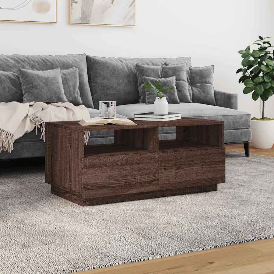 Table basse avec lumières LED chêne marron 90x49x40 cm - 4