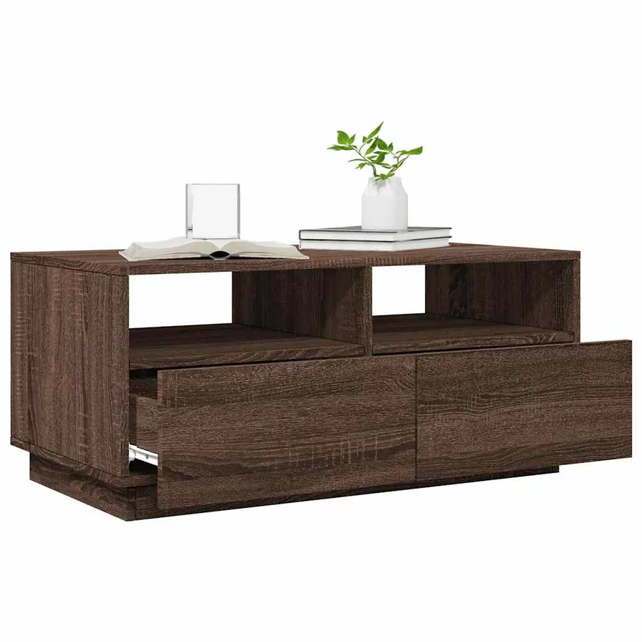 Table basse avec lumières LED chêne marron 90x49x40 cm - 5
