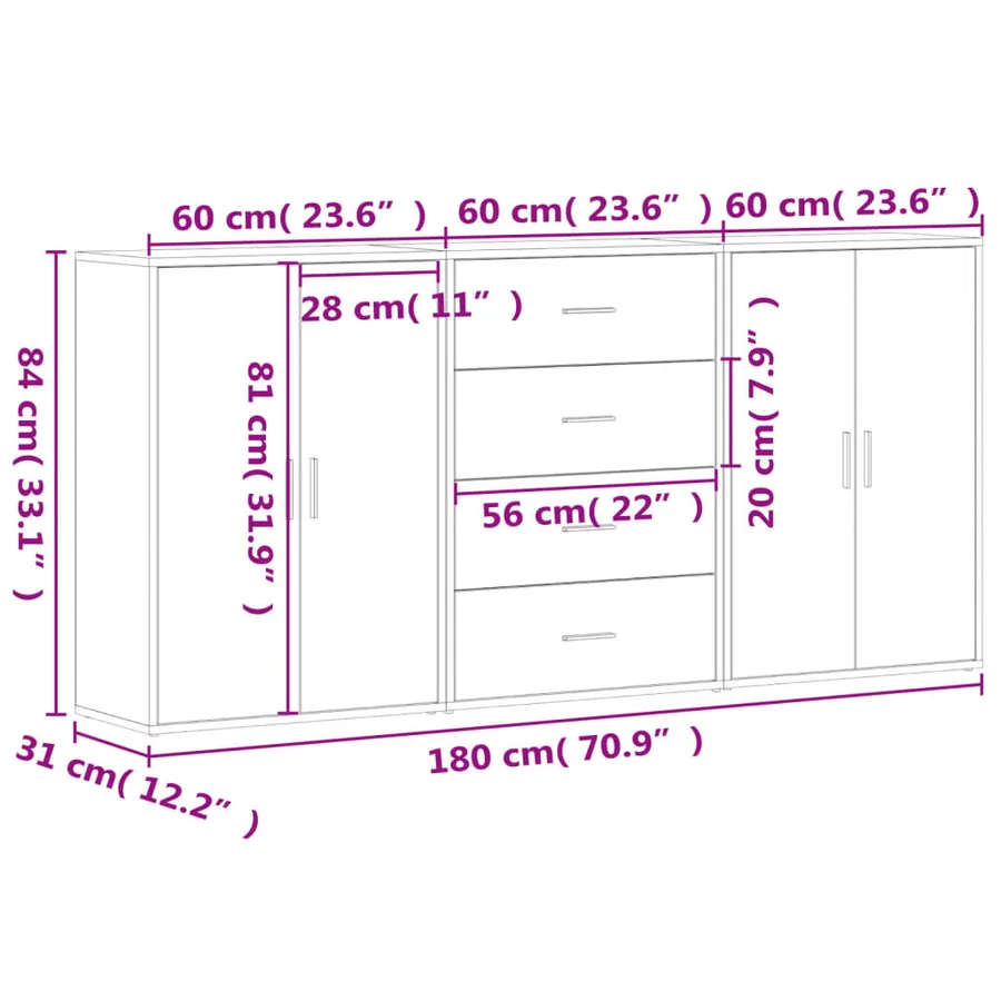 Buffets 3 pcs blanc 60x31x84 cm bois d'ingénierie - 10
