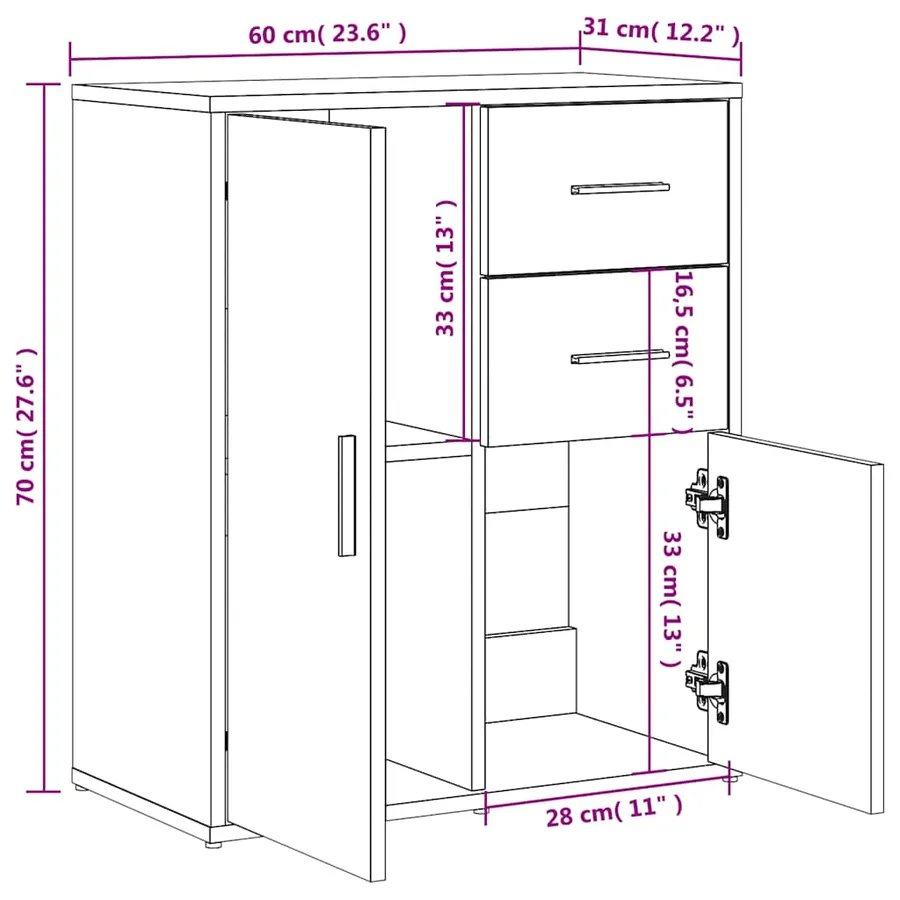 Buffet blanc 60x31x70 cm bois d'ingénierie - 11