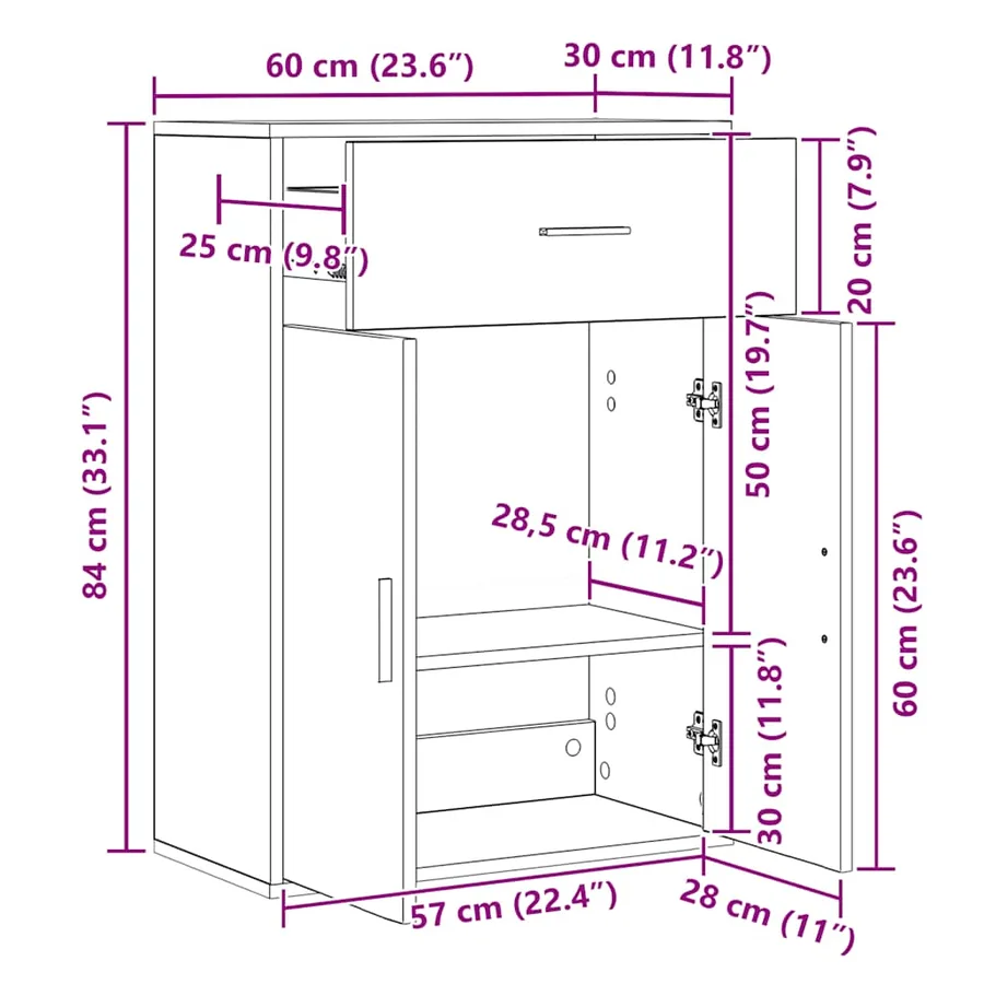 Buffet blanc 60x30x84 cm bois d'ingénierie - 10