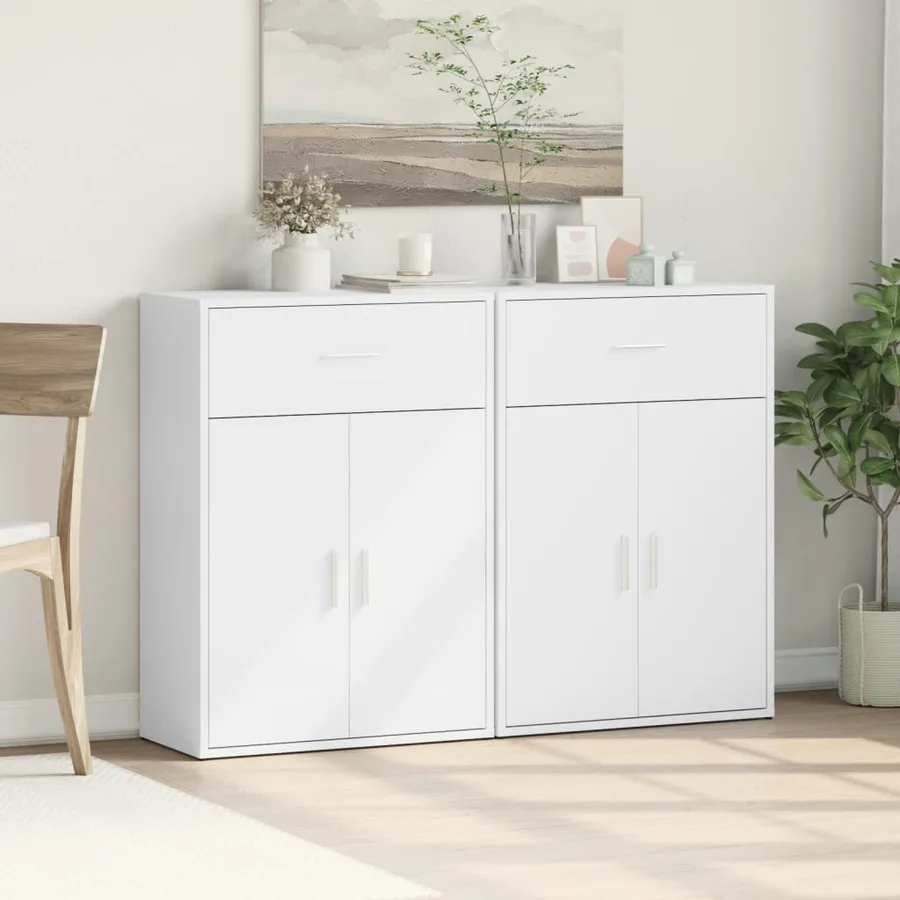 Buffets 2 pcs blanc 60x30x84 cm bois d'ingénierie - 3