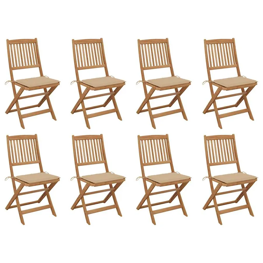 Chaises pliables d'extérieur et coussins lot de 8 Bois d'acacia