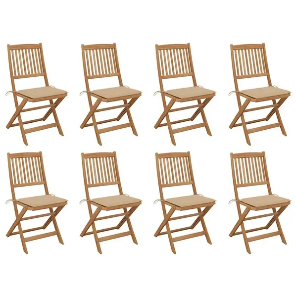 Chaises pliables d'extérieur et coussins lot de 8 Bois d'acacia