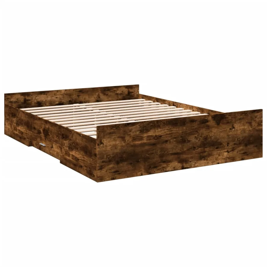Cadre de lit avec tiroirs sans matelas chêne fumé 140x200 cm - 3