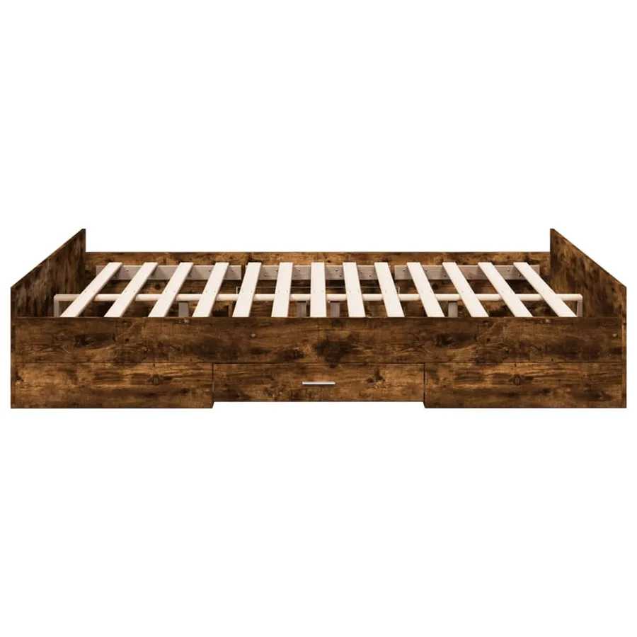 Cadre de lit avec tiroirs sans matelas chêne fumé 140x200 cm - 5