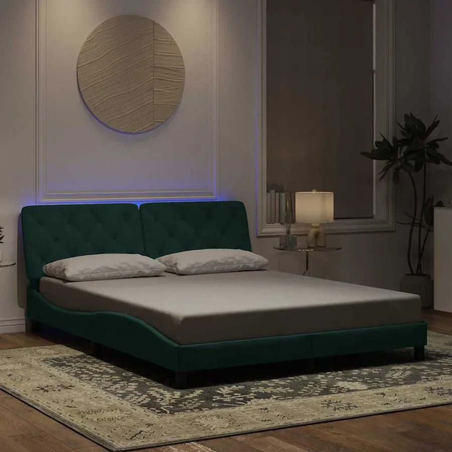 Cadre de lit avec LED sans matelas vert foncé 160x200 cm velours