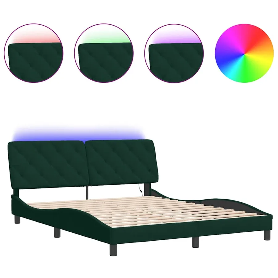 Cadre de lit avec LED sans matelas vert foncé 160x200 cm velours - 2