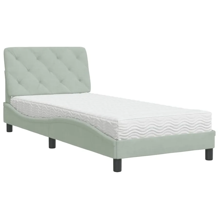 Lit avec matelas gris clair 90x190 cm velours - 2