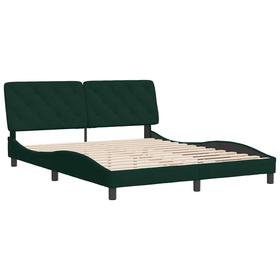 Cadre de lit sans matelas vert foncé 160x200 cm velours - 3