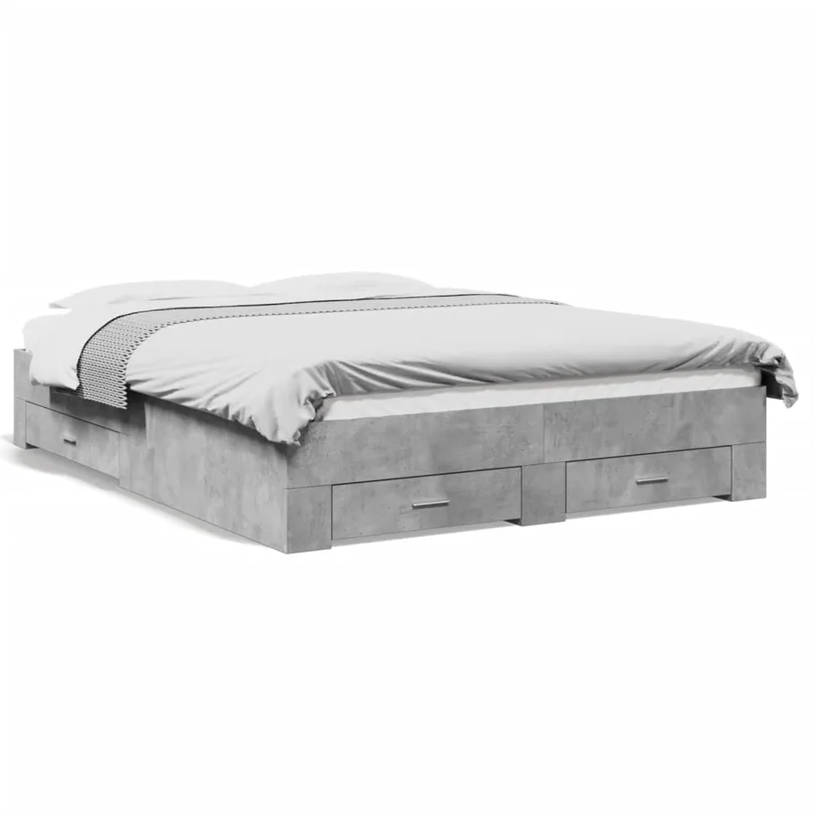 Cadre de lit avec tiroirs sans matelas gris béton 160x200 cm - 2