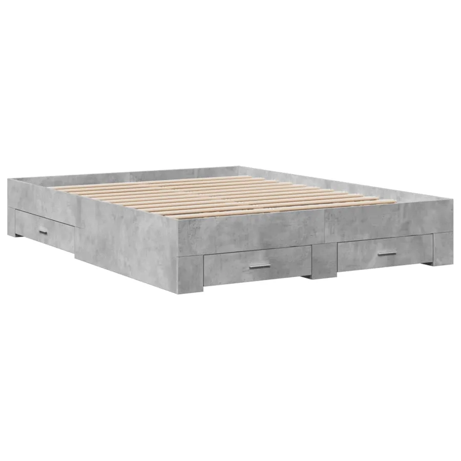 Cadre de lit avec tiroirs sans matelas gris béton 160x200 cm - 3