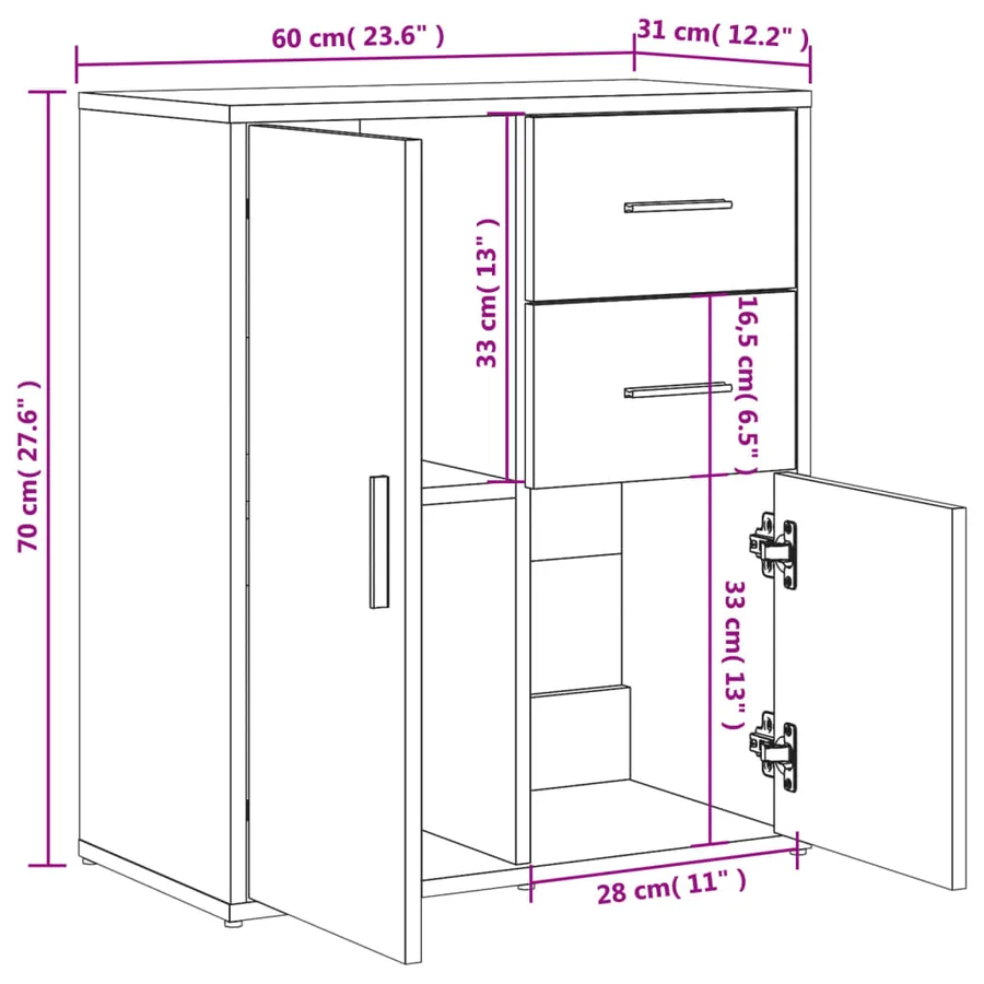 Buffets 2 pcs chêne sonoma 60x31x70 cm bois d'ingénierie - 11