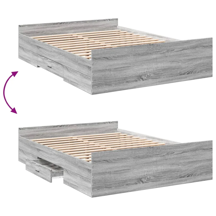 Cadre de lit avec tiroirs sans matelas sonoma gris 135x190 cm - 7