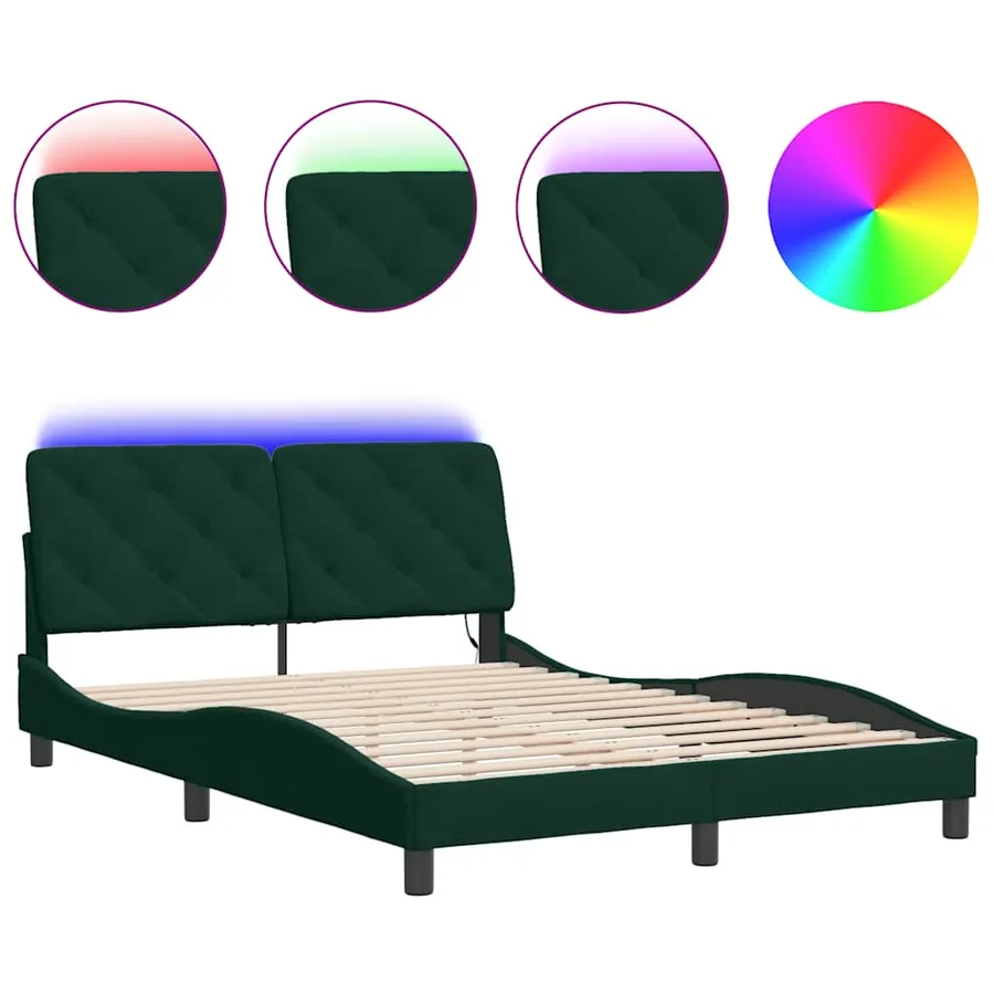 Cadre de lit avec LED sans matelas vert foncé 140x200 cm velours - 2