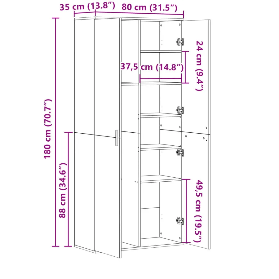 Buffet haut blanc 80x35x180 cm bois d'ingénierie - 10